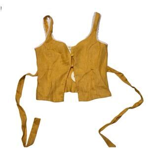 VRG Girl 100% Linen Laced Button Up Tank Woth Belt To Tie Back In Waist Size XS